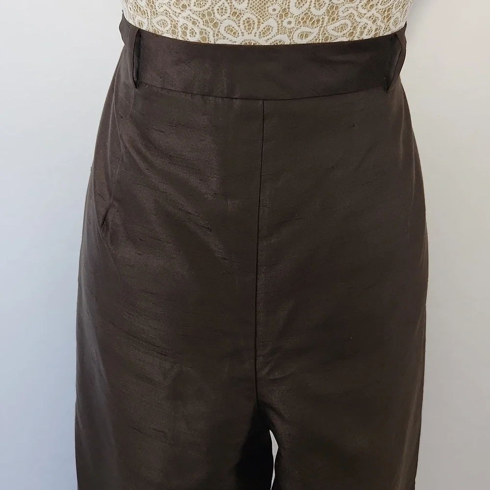 Banana Republic Women's Size 14 Brown Sheen 100% Silk Side Zip Closure Pants